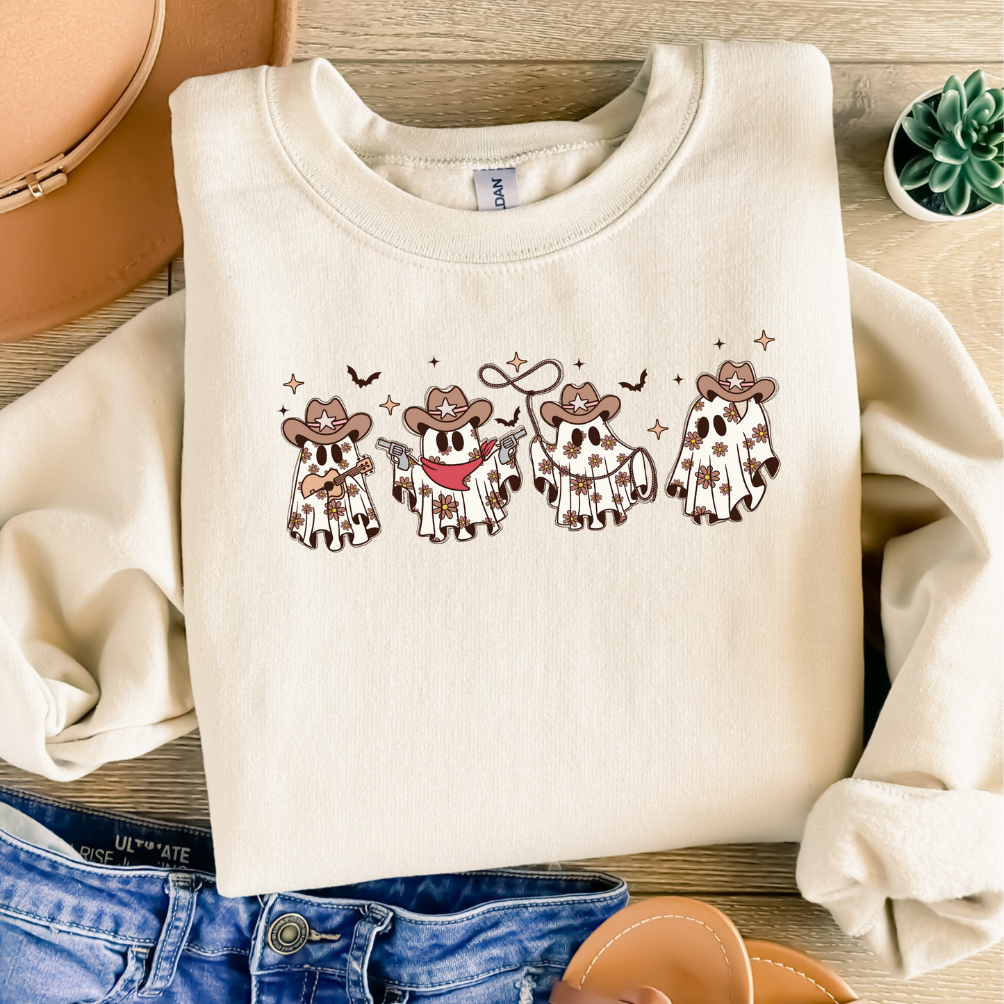Holy Ghost Cowboy Crewneck – Western Fall Faith Sweatshirt