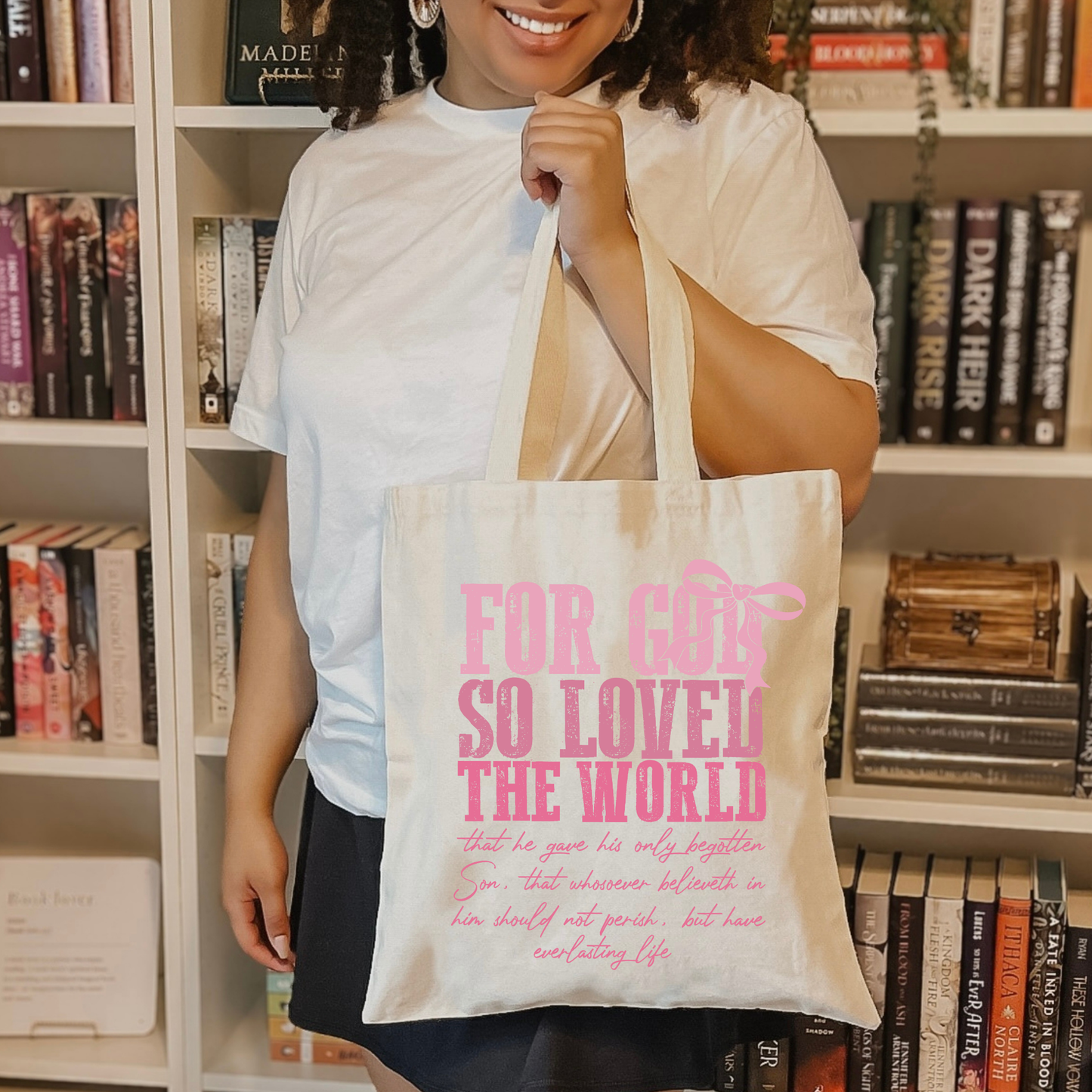 John 3:16 Pink Bow Tote Bag