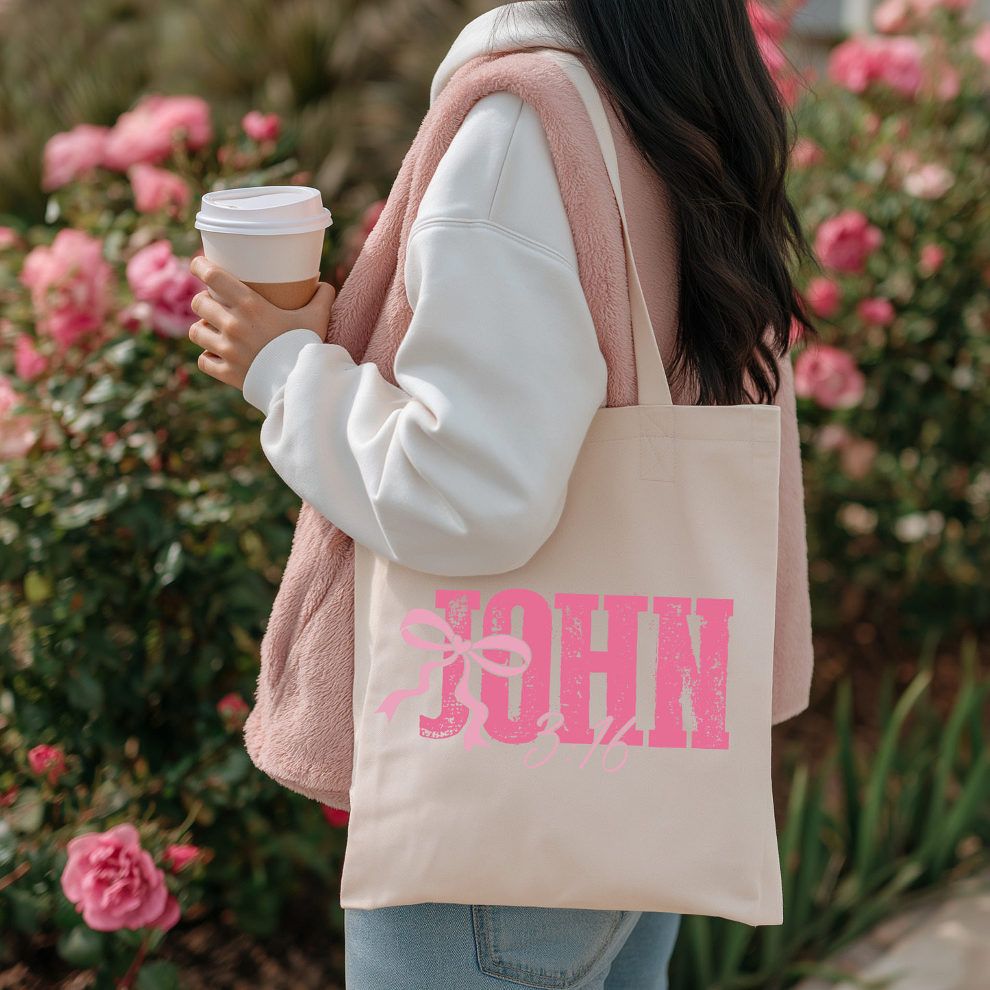 John 3:16 Coquette Aesthetic Canvas Tote Bag