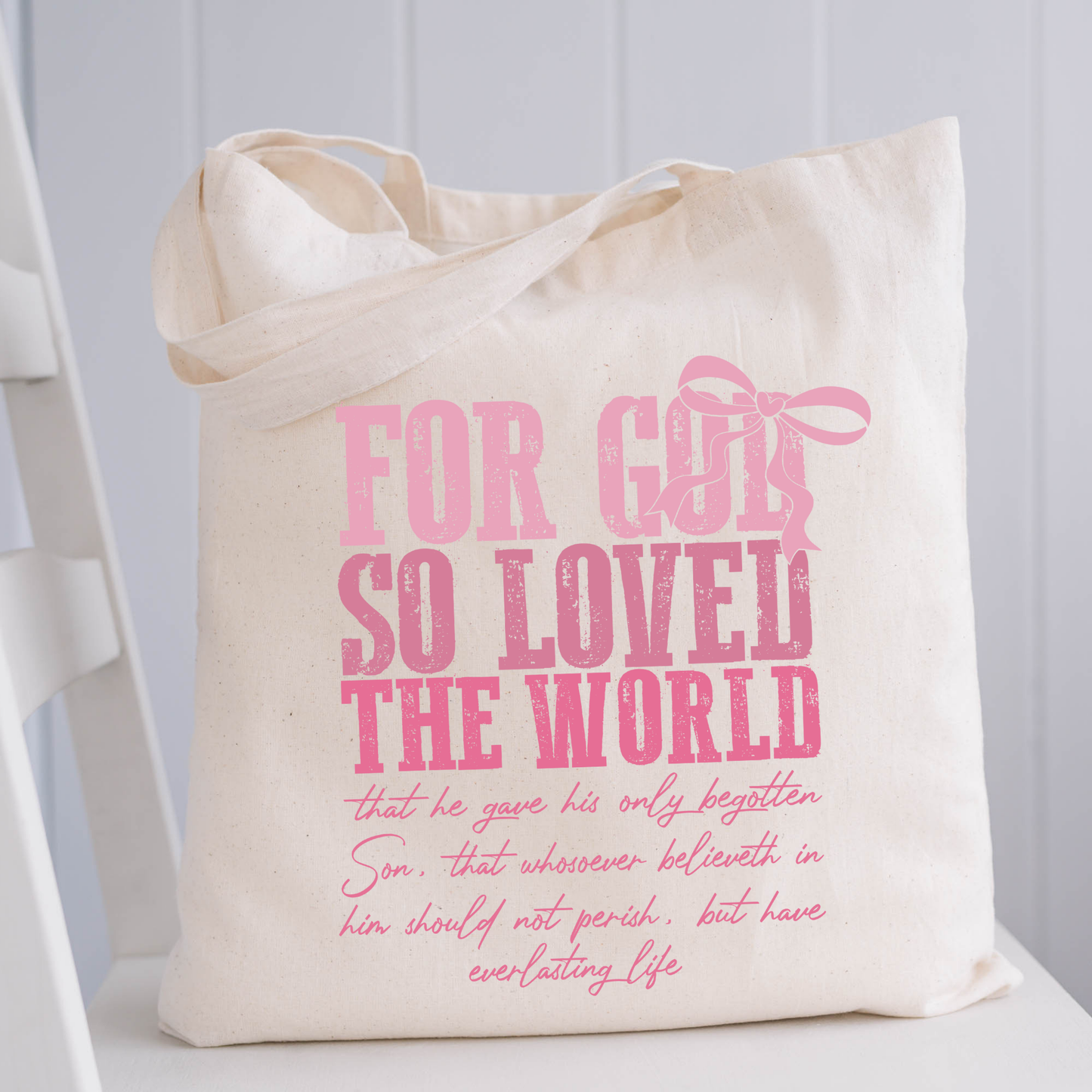 John 3:16 Pink Bow Tote Bag