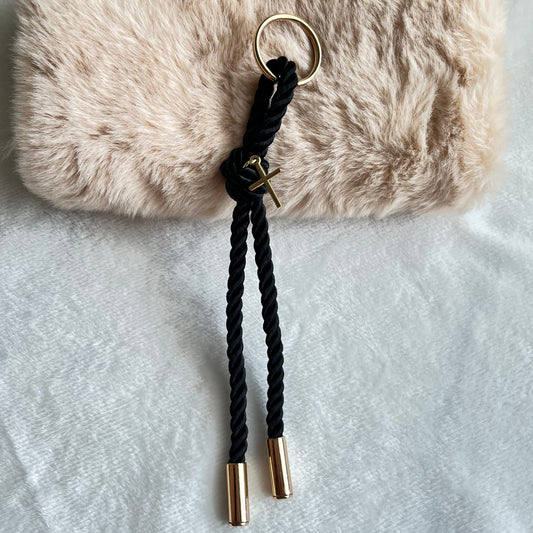 Rope Knot Keychain with Gold Cross Pendant