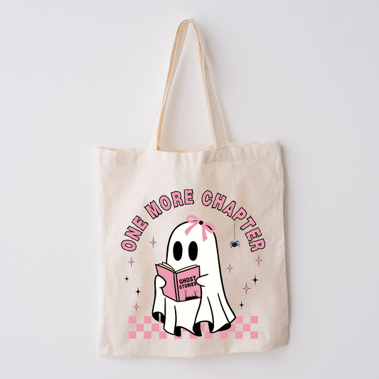 One More Chapter Canvas Tote Bag – Christian Halloween Bookish Ghost