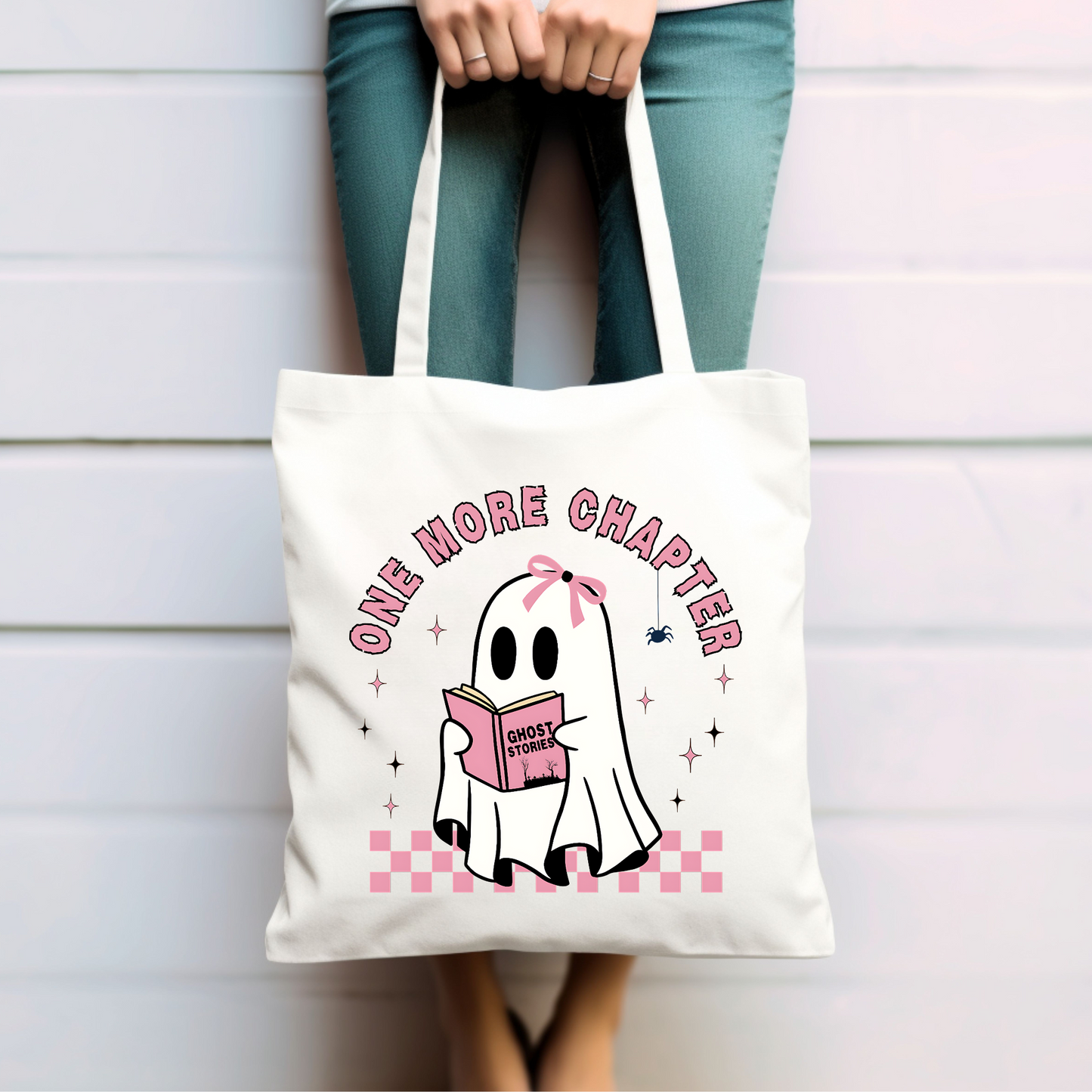 One More Chapter Canvas Tote Bag – Christian Halloween Bookish Ghost