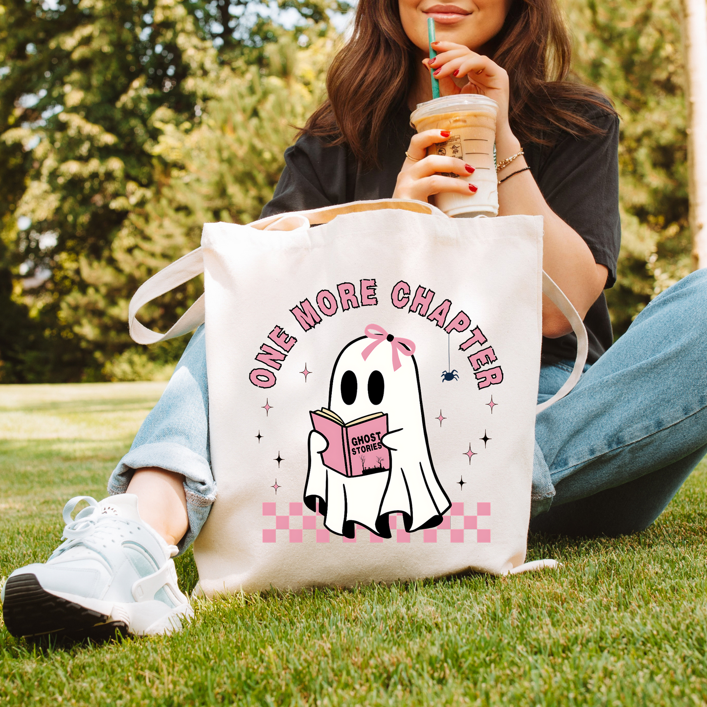 One More Chapter Canvas Tote Bag – Christian Halloween Bookish Ghost