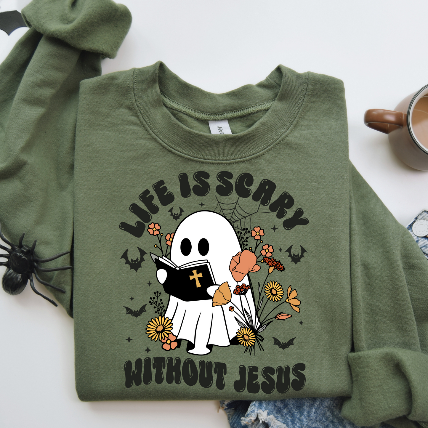 "Life Is Scary Without Jesus" Christian Halloween Sweatshirt