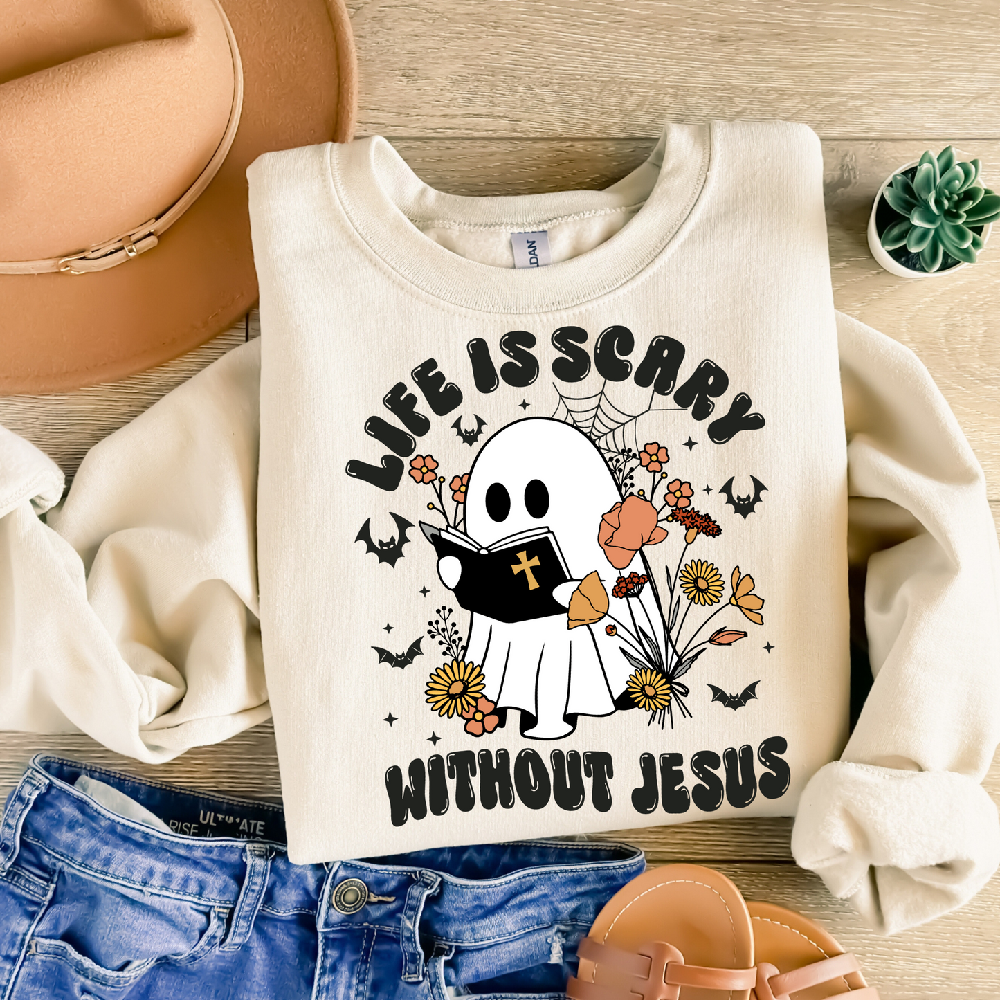 "Life Is Scary Without Jesus" Christian Halloween Sweatshirt