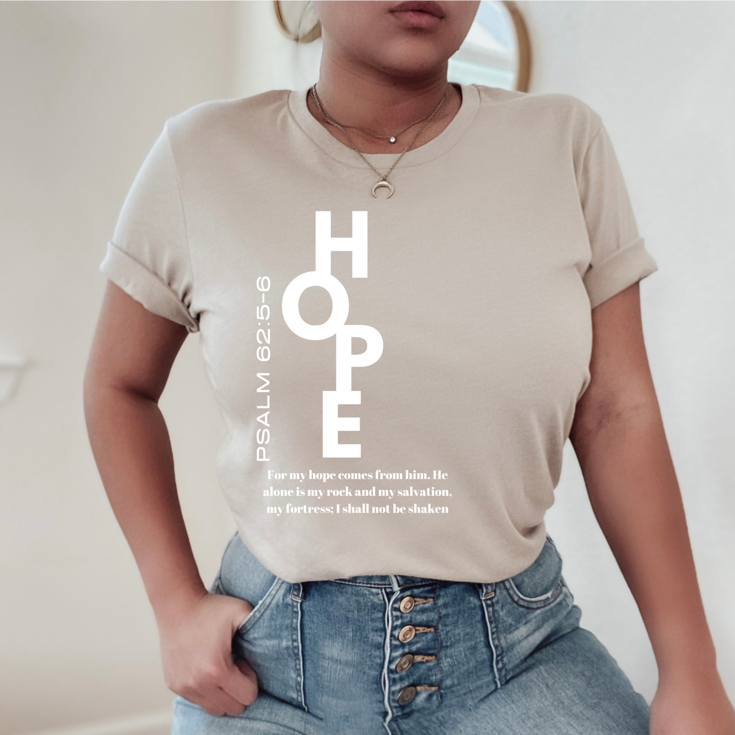 Hopeful Scriptures Tan and Burgundy Short-Sleeved T-Shirt