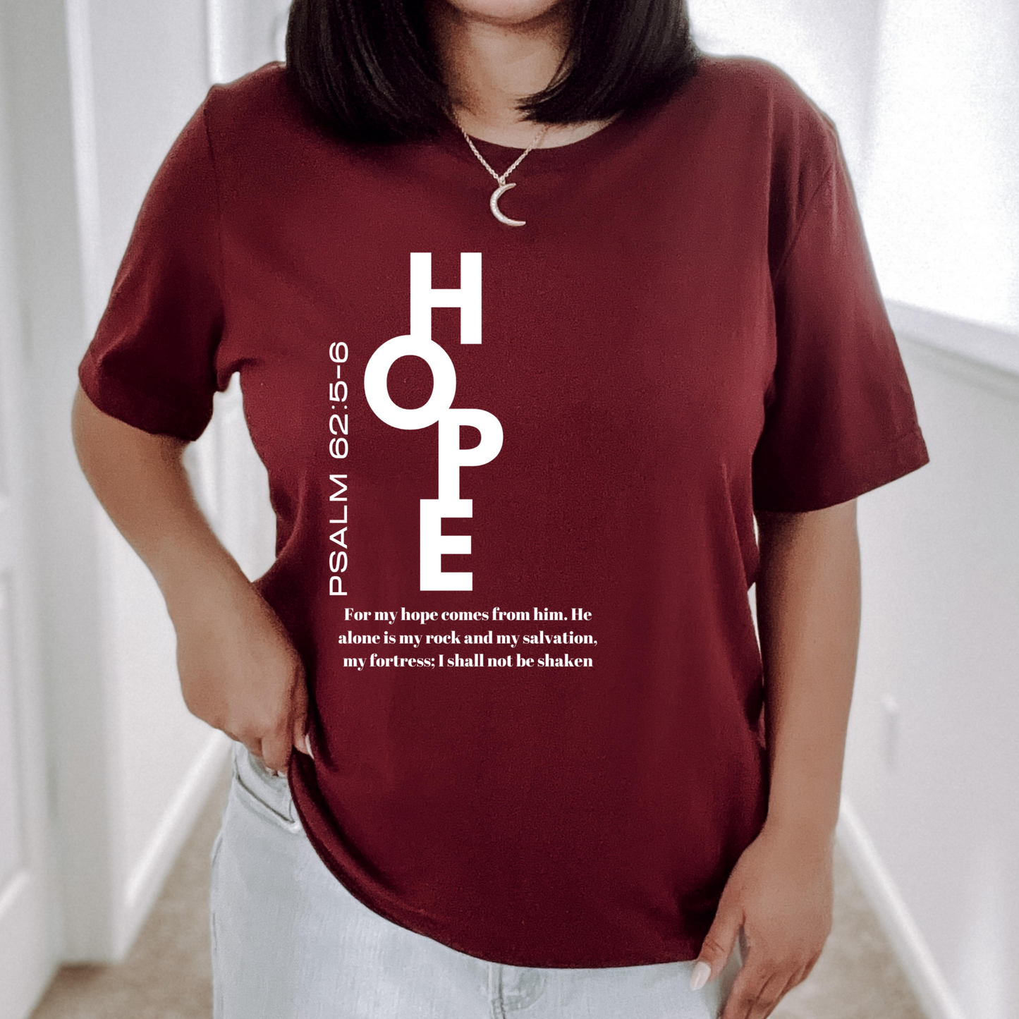 Hopeful Scriptures Tan and Burgundy Short-Sleeved T-Shirt