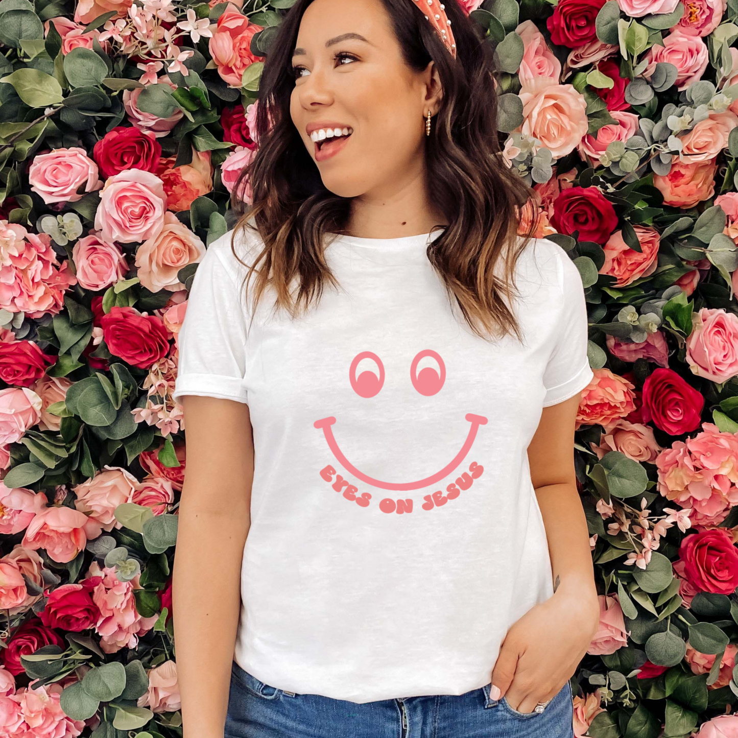 Eyes on Jesus Retro Smiley Face Graphic Tee